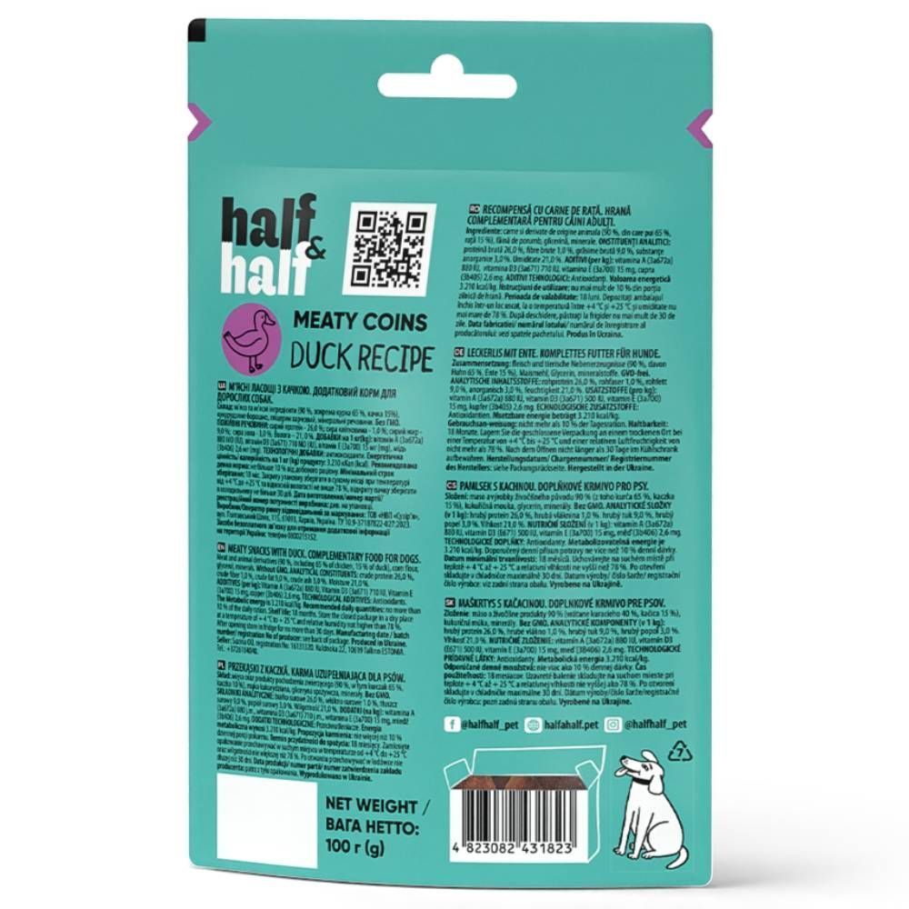 Ласощі для собак Half&Half Meaty Coins Adult 100 г - качка