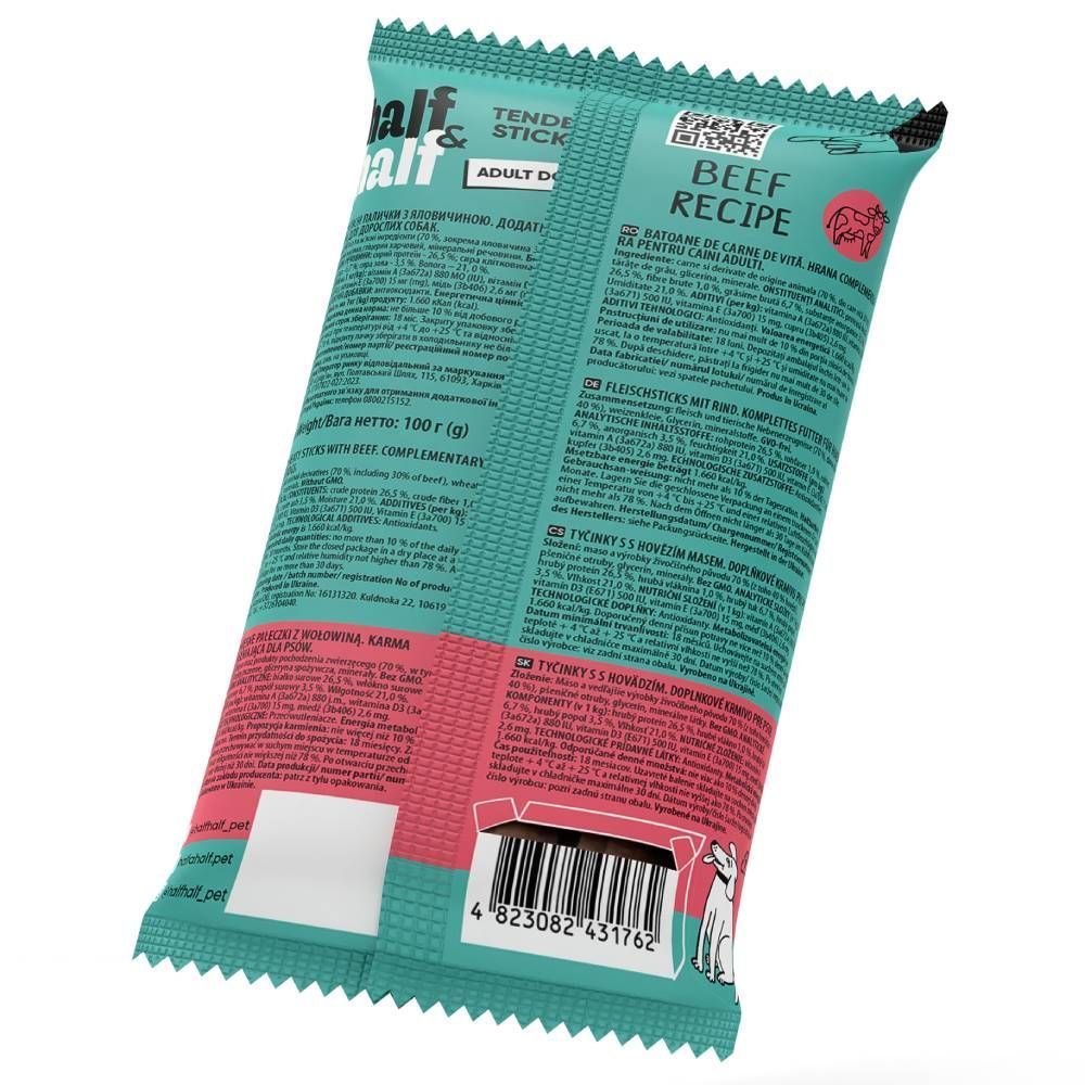Ласощі для собак Half&Half Tender Sticks Adult 100 г - яловичина Ласощі для собак Half&Half Tender Sticks Adult 100 г - яловичина