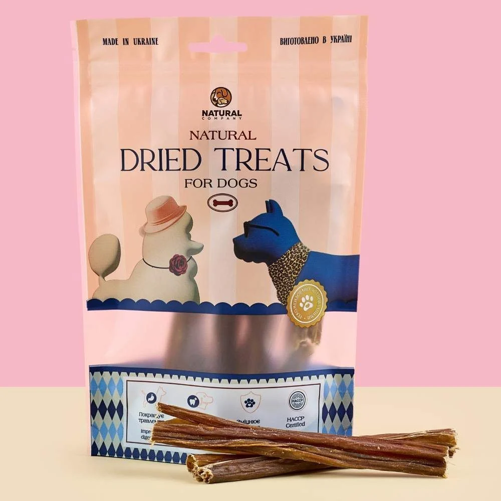 Ласощі для собак Natural Dried Treats 100 г - кишка яловича Ласощі для собак Natural Dried Treats 100 г - кишка яловича