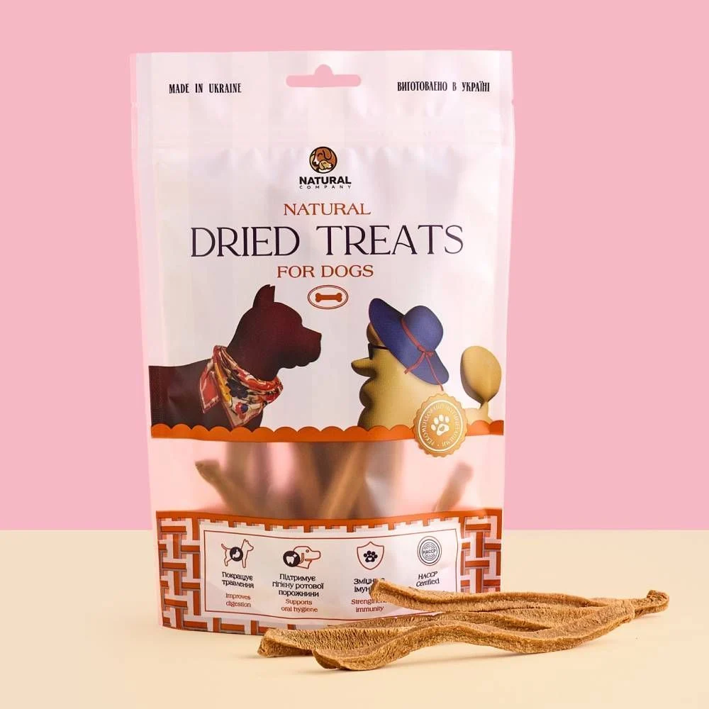 Ласощі для собак Natural Dried Treats 100 г - яловичина, курка та качка Ласощі для собак Natural Dried Treats 100 г - яловичина, курка та качка