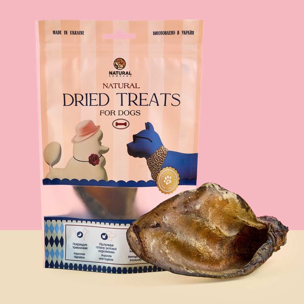 Ласощі для собак Natural Dried Treats 1 шт - вуха яловичі