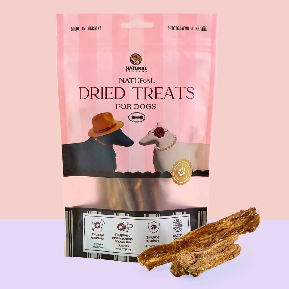 Ласощі для собак Natural Dried Treats Полоски 100 г - вим'я яловиче