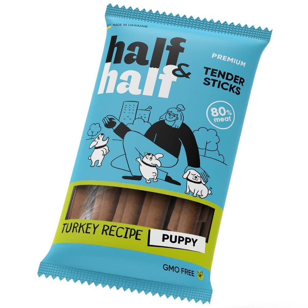 Ласощі для цуценят Half&Half Tender Sticks Puppy 100 г - індичка Ласощі для цуценят Half&Half Tender Sticks Puppy 100 г - індичка