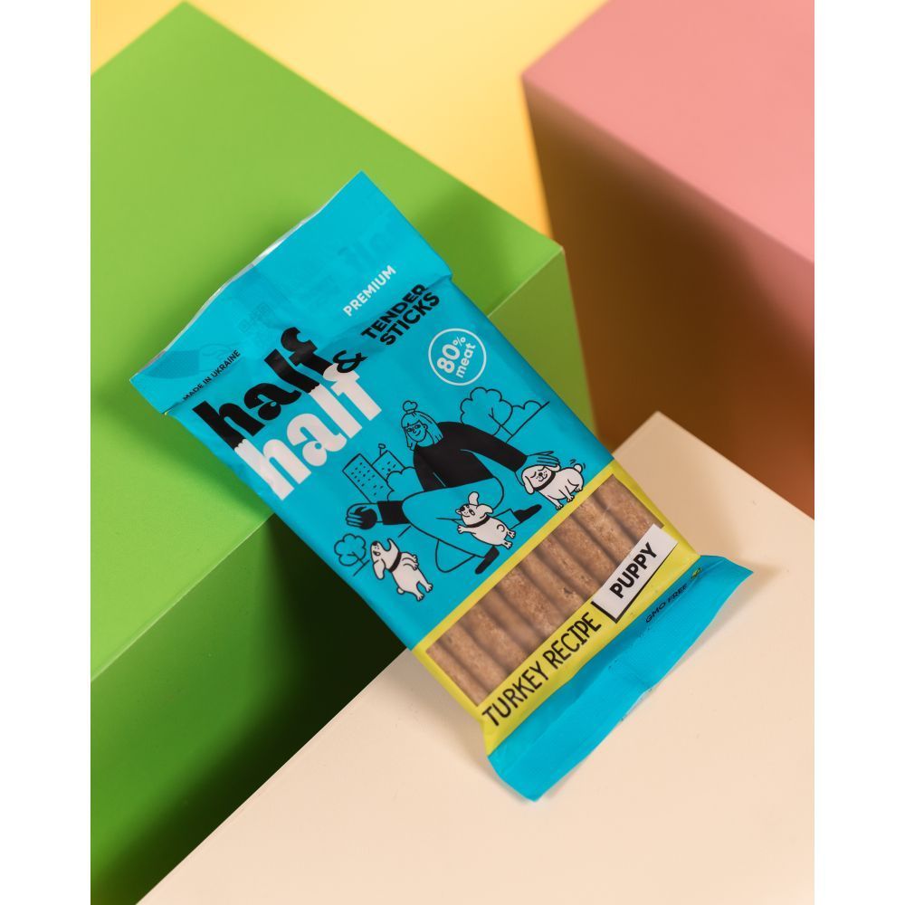 Ласощі для цуценят Half&Half Tender Sticks Puppy 100 г - індичка Ласощі для цуценят Half&Half Tender Sticks Puppy 100 г - індичка