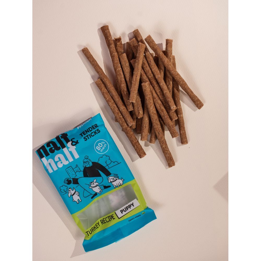 Ласощі для цуценят Half&Half Tender Sticks Puppy 100 г - індичка Ласощі для цуценят Half&Half Tender Sticks Puppy 100 г - індичка