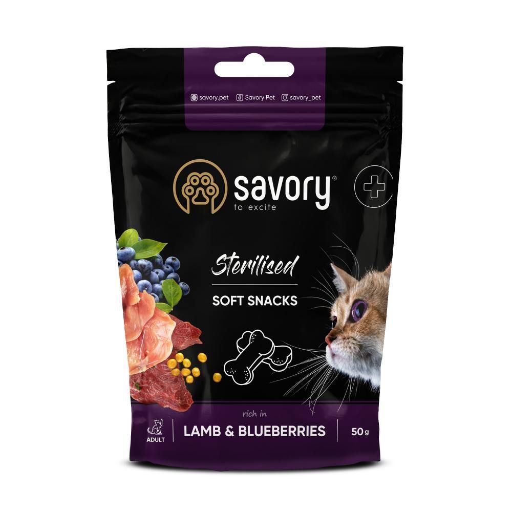 Ласощі для котів Savory Sterilized 50 г - ягня та чорниця Ласощі для котів Savory Sterilized 50 г - ягня та чорниця
