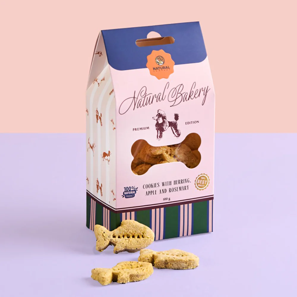 Печиво для собак Natural Bakery 100 г - оселедець, яблуко та розмарин