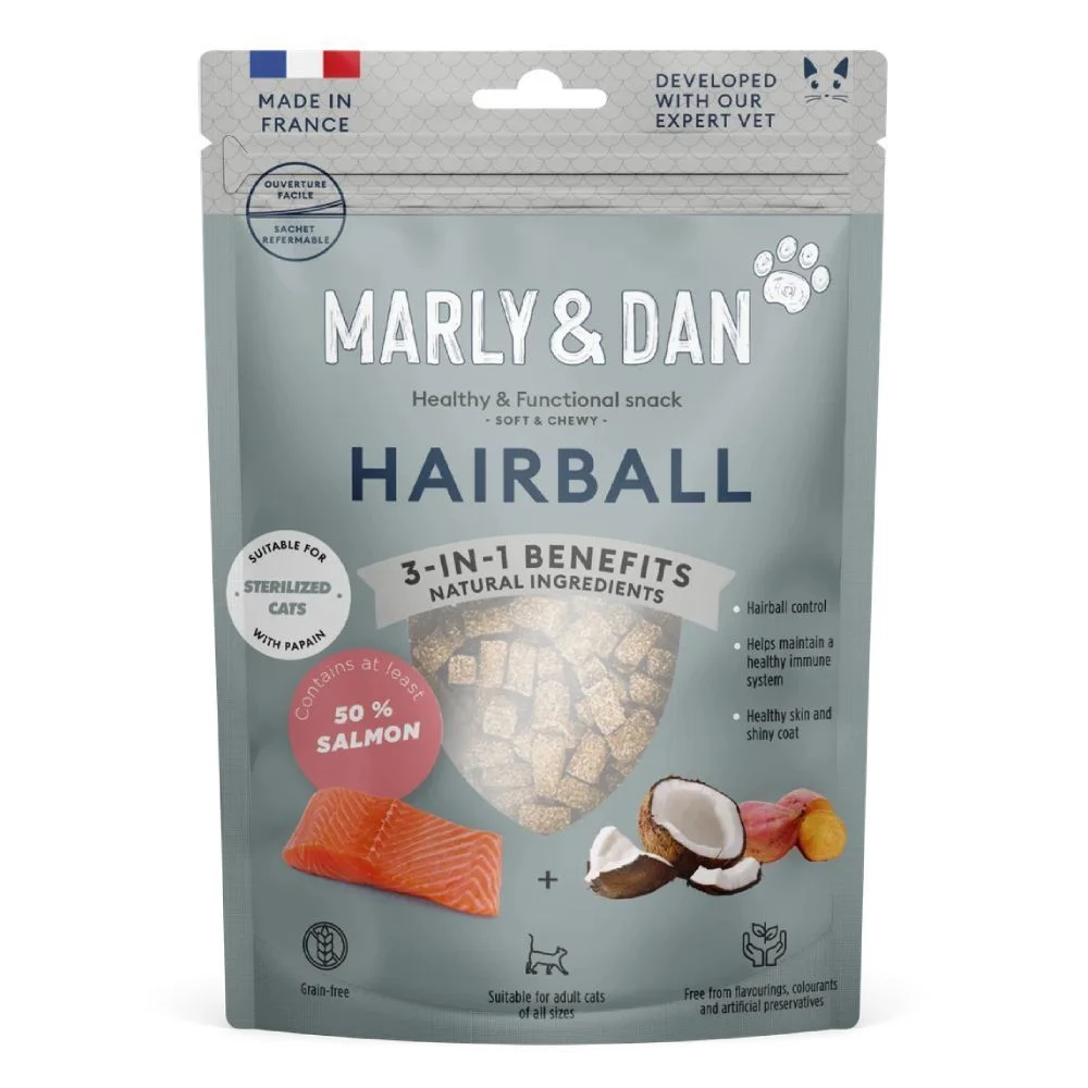 Ласощі для котів Marly & Dan Hairball 40 г - лосось Ласощі для котів Marly & Dan Hairball 40 г - лосось