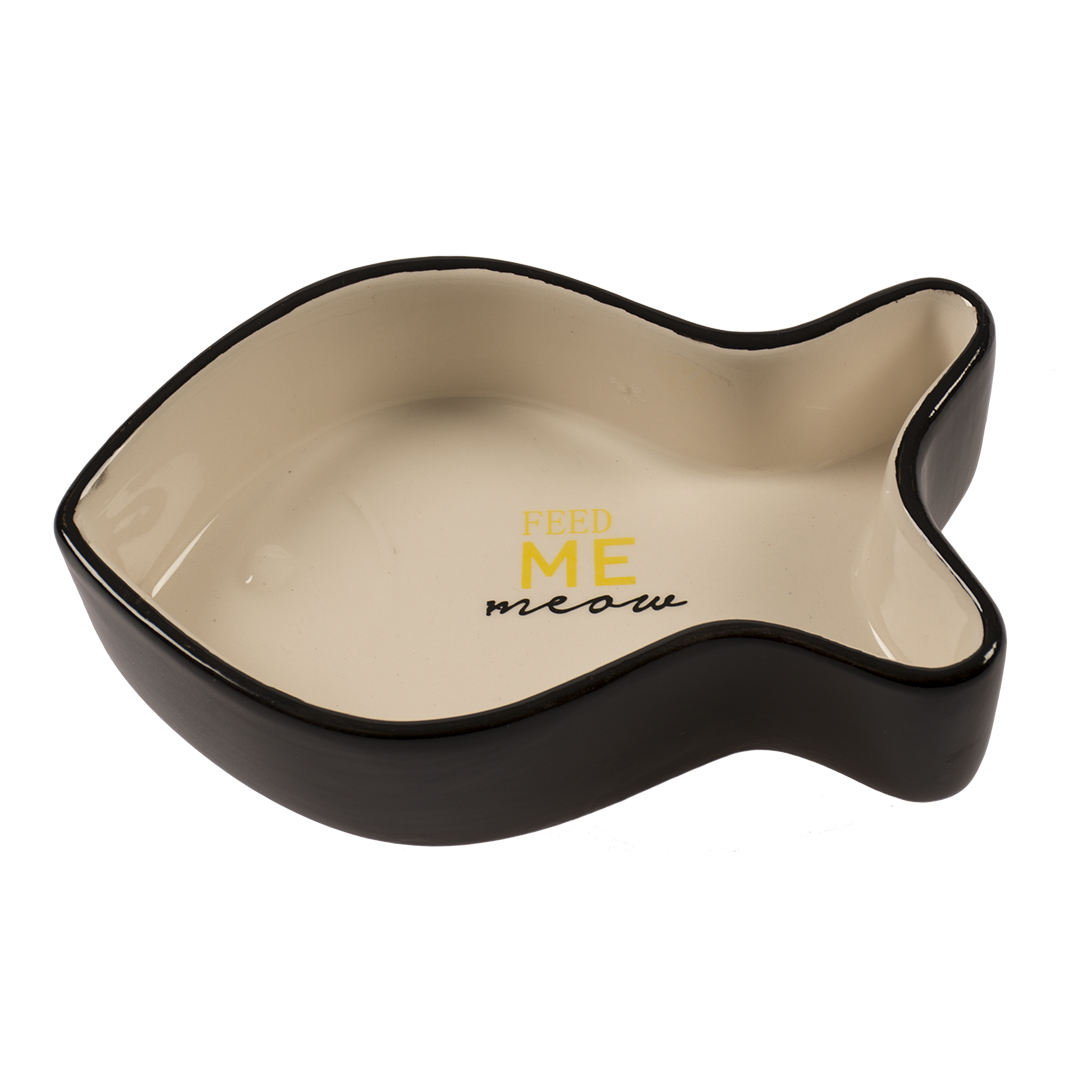 Керамическая миска Duvo+ «Dinner Time» в форме рыбки 300 мл / 17 см x 10,5 см x 4,5 см (черная)