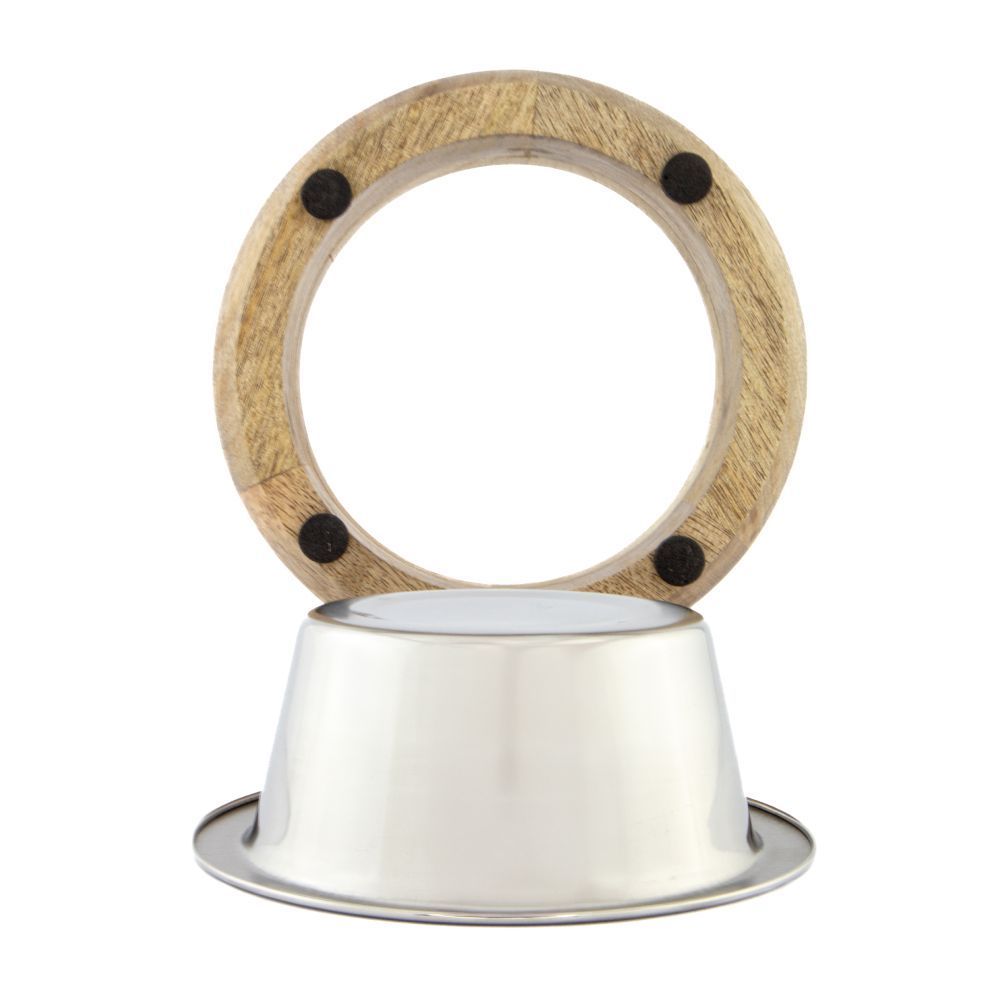 ArjanImpex Wooden Holders With SS Insert Belly миска металева для собак 370 мл - коричневий