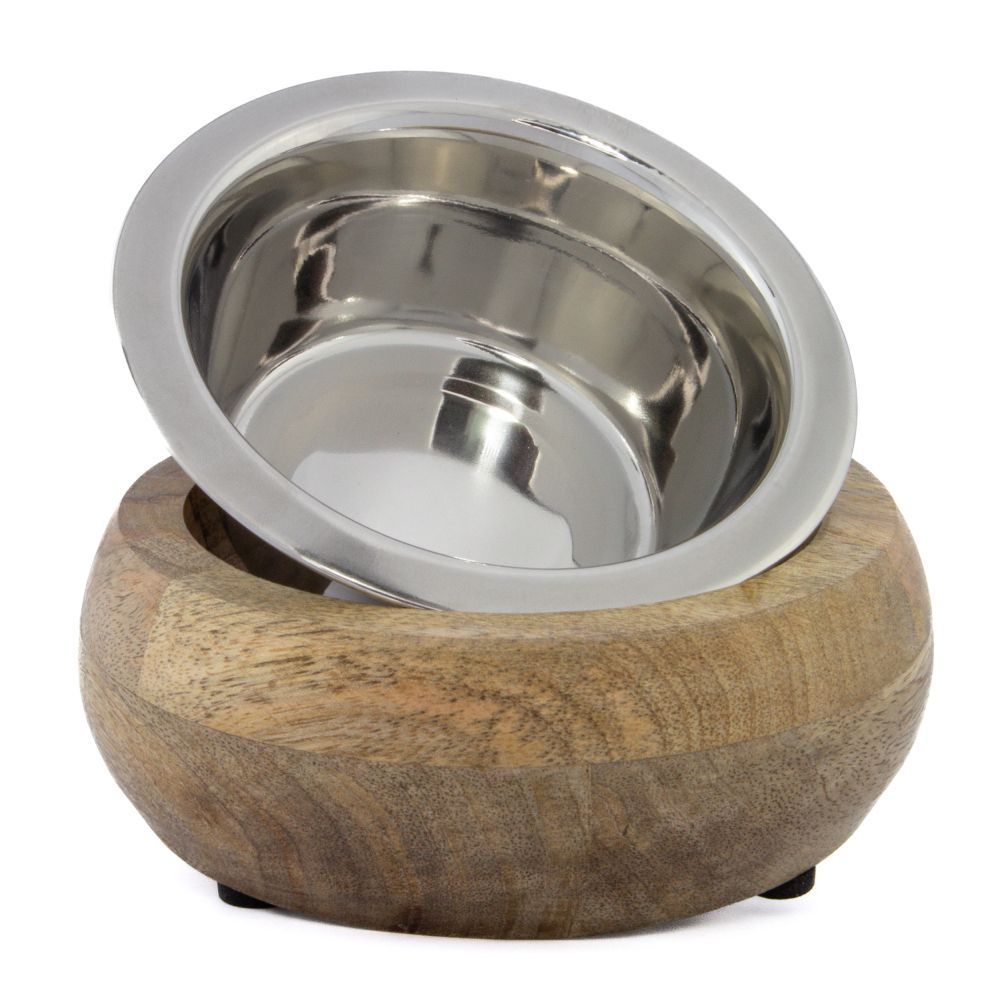 ArjanImpex Wooden Holders With SS Insert Belly миска металева для собак 370 мл - коричневий