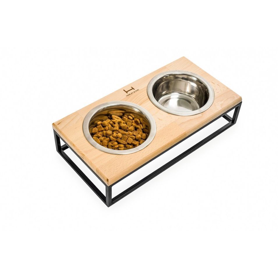 Harley and Cho Lunch Bar Natural wood миски для кошек 2х450 мл - коричнево-черный Harley and Cho Lunch Bar Natural wood миски для кошек 2х450 мл - коричнево-черный