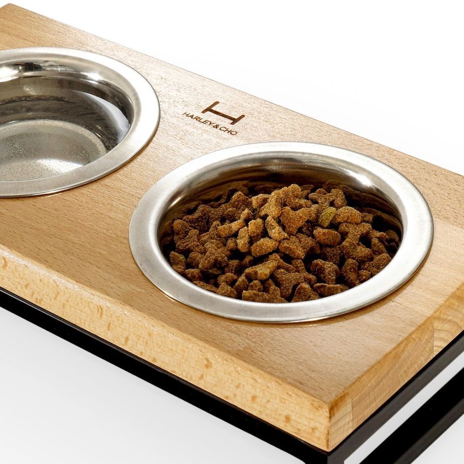 Harley and Cho Lunch Bar Natural wood миски для кошек 2х450 мл - коричнево-черный Harley and Cho Lunch Bar Natural wood миски для кошек 2х450 мл - коричнево-черный