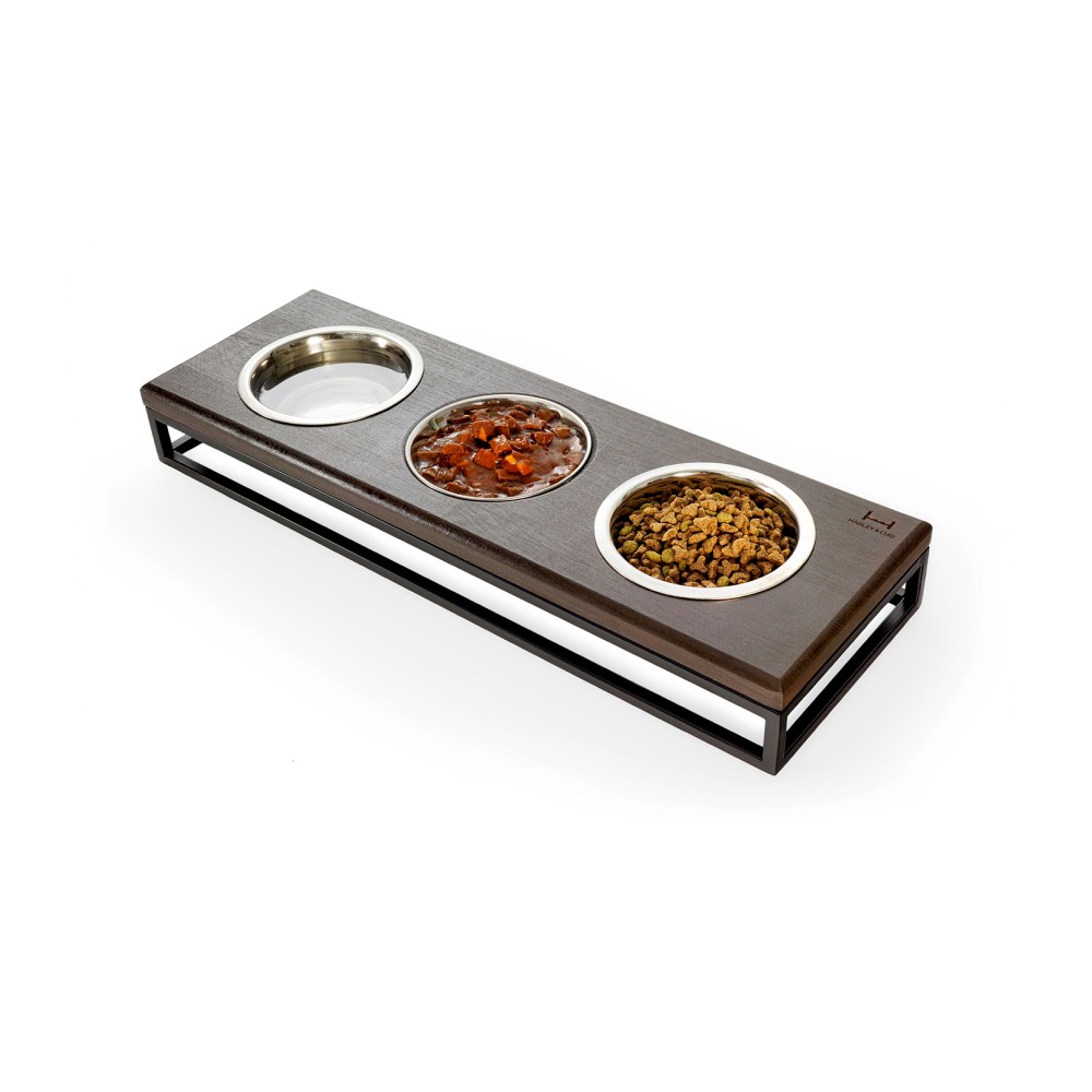Миски на підставці Harley and Cho Lunch Bar Brown wood + Black S 2 х 450 мл, 1 х 200 мл