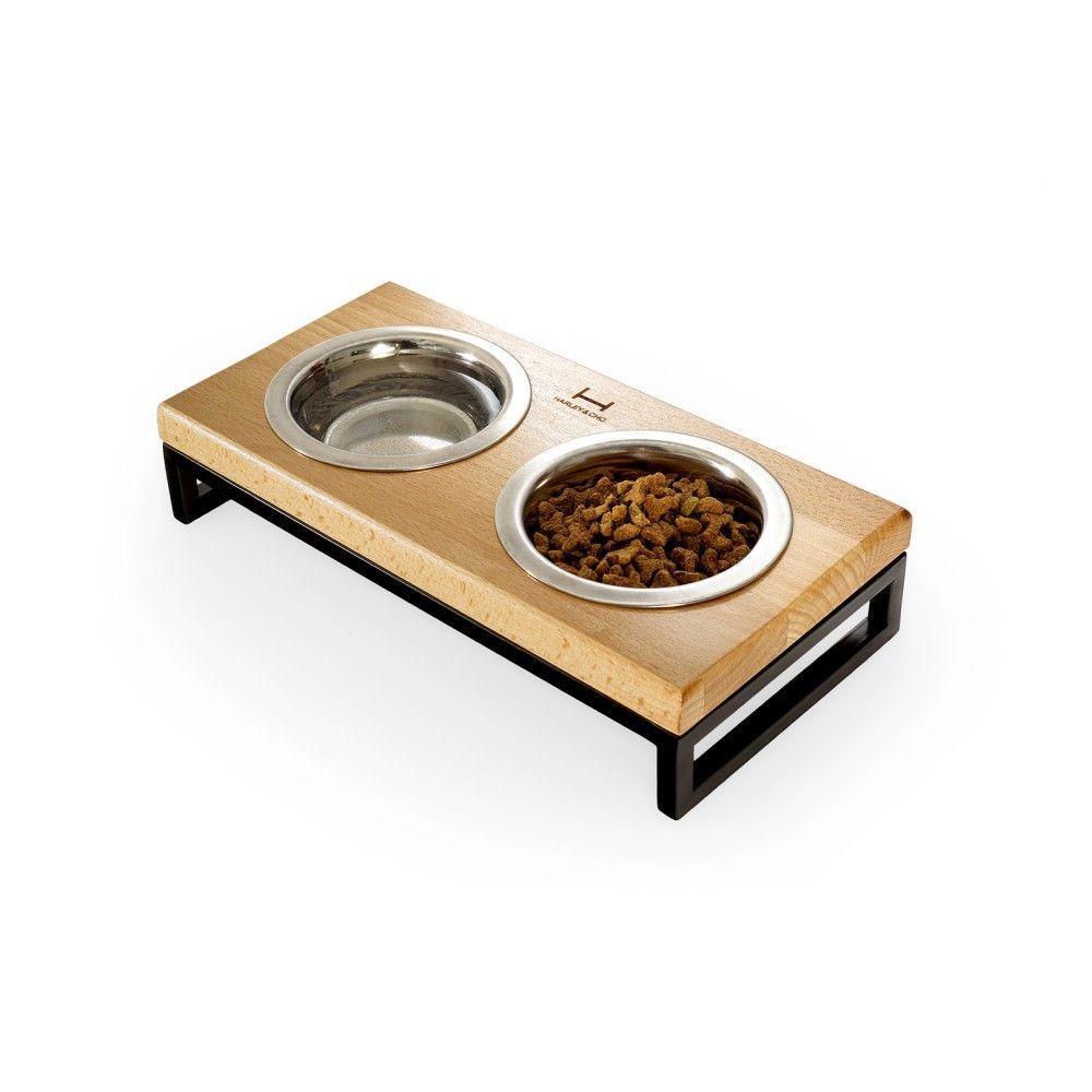 Harley and Cho Lunch Bar Natural wood миски для собак 2х750 мл - коричнево-черный