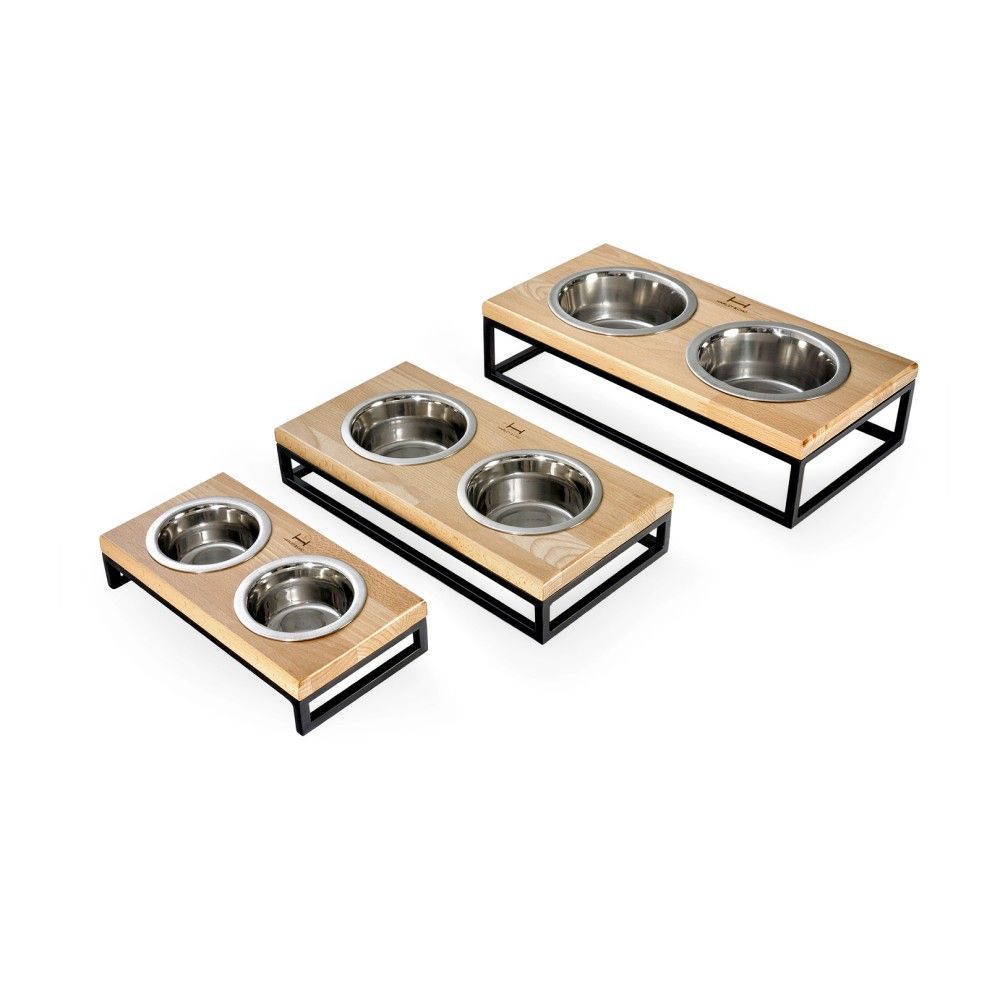 Harley and Cho Lunch Bar Natural wood миски для собак 2х750 мл - коричнево-черный