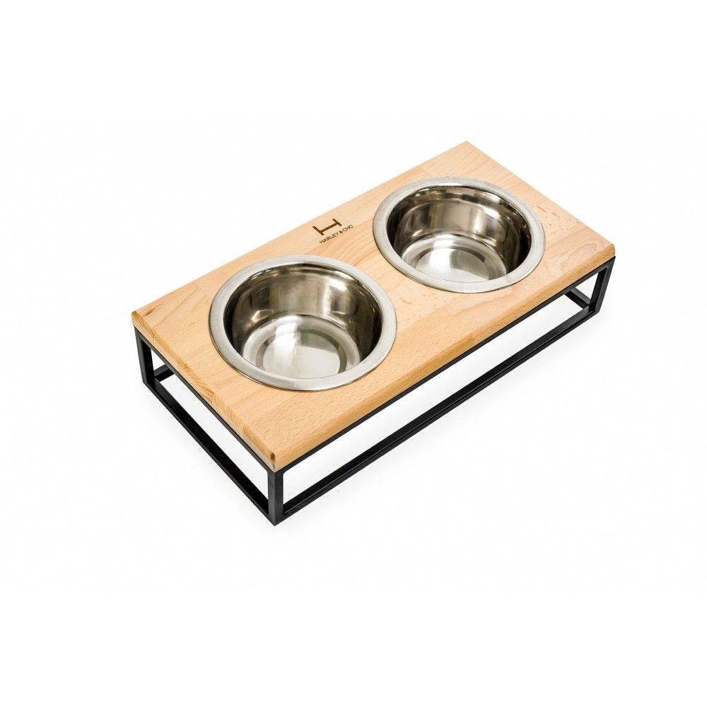 Harley and Cho Lunch Bar Natural wood миски для собак 2х750 мл - коричнево-черный