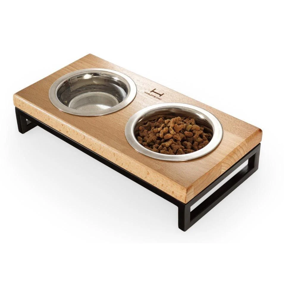 Harley and Cho Lunch Bar Natural wood миски для кошек 2х450 мл - коричнево-черный Harley and Cho Lunch Bar Natural wood миски для кошек 2х450 мл - коричнево-черный