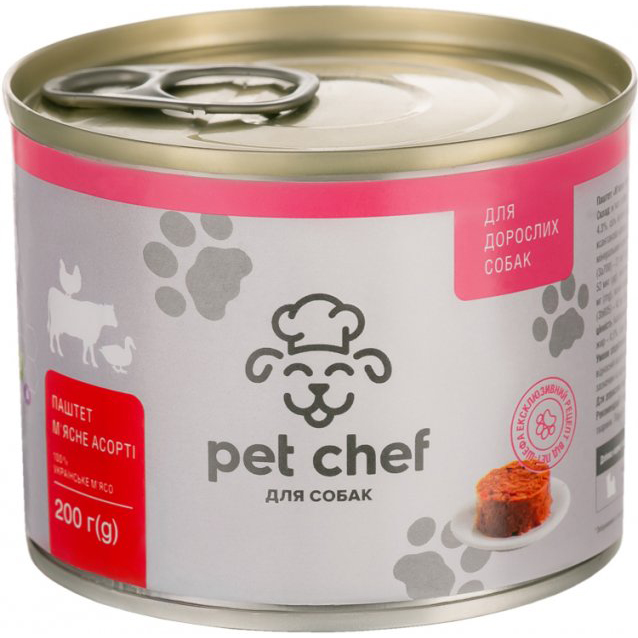 Мясной паштет для взрослых собак Pet Chef 200 г (мясное ассорти)