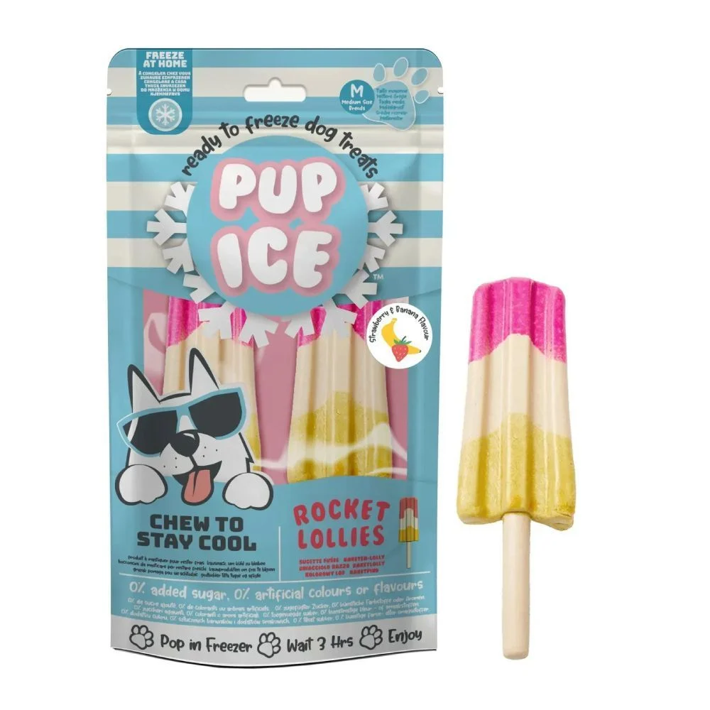 Мороженое для собак Pup Ice Rocket Lollies 2 шт. по 45 г — клубника и банан Мороженое для собак Pup Ice Rocket Lollies 2 шт. по 45 г — клубника и банан