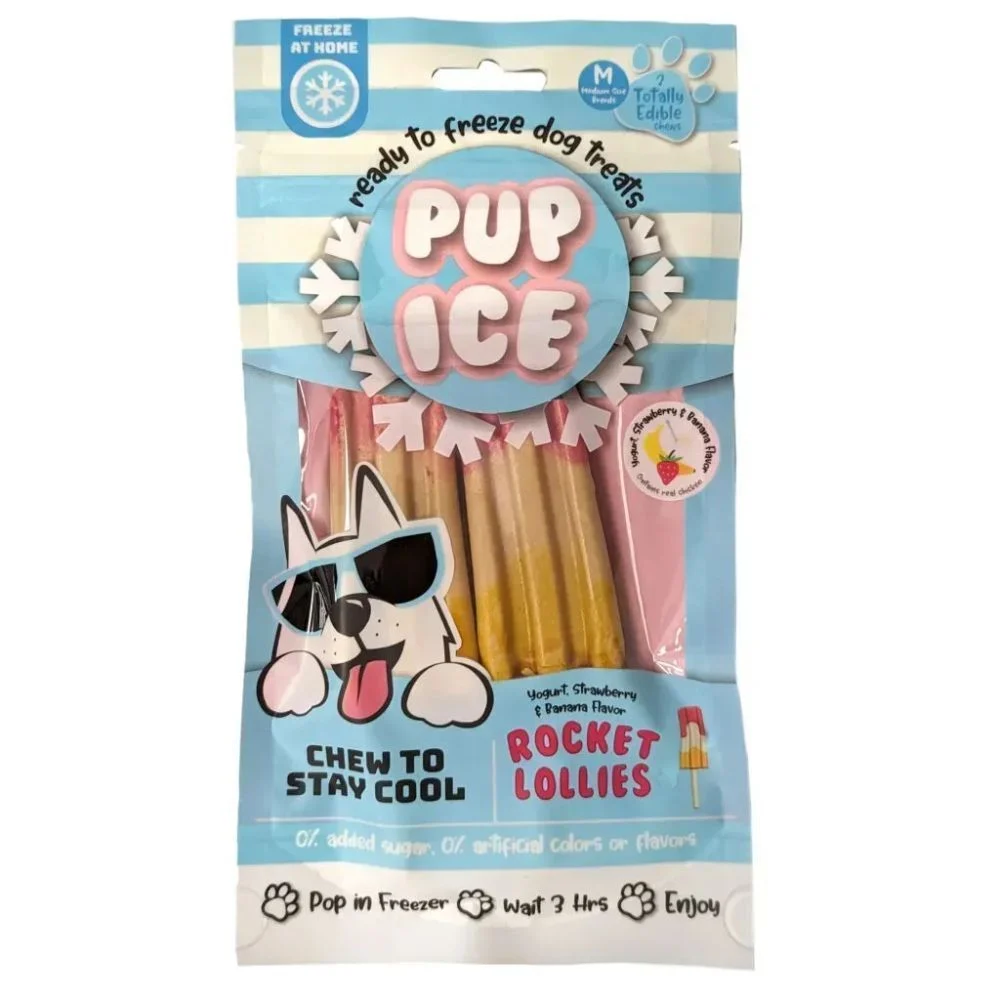 Мороженое для собак Pup Ice Rocket Lollies 2 шт. по 45 г — клубника и банан Мороженое для собак Pup Ice Rocket Lollies 2 шт. по 45 г — клубника и банан