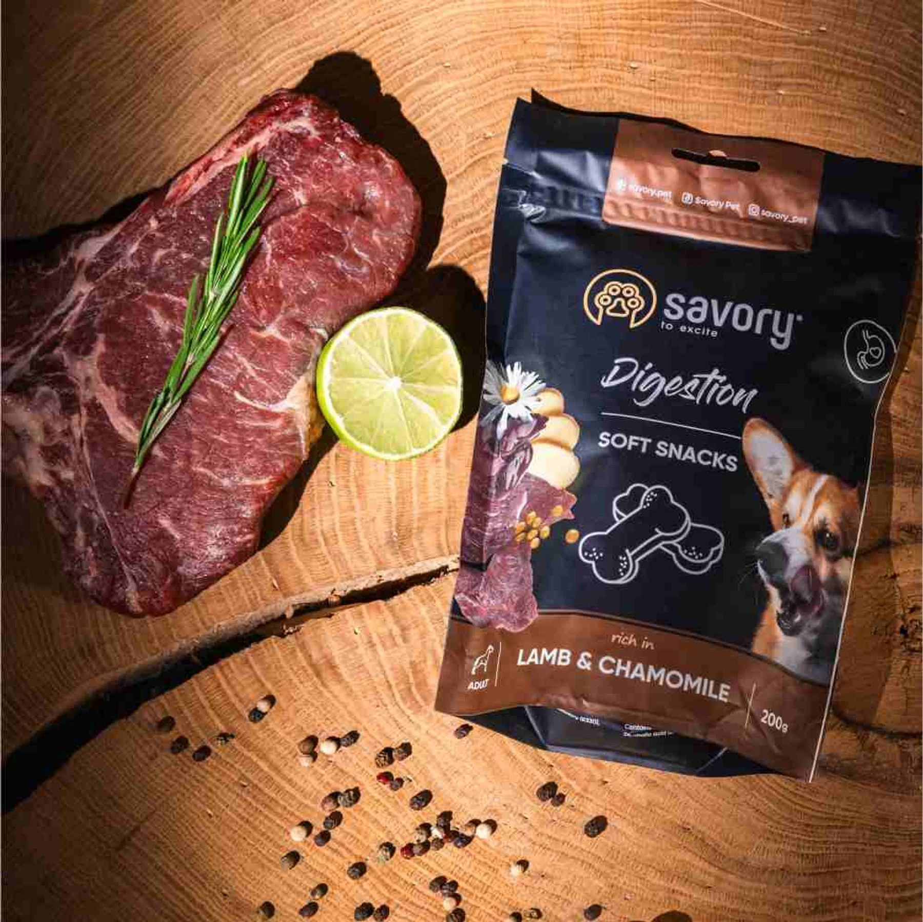 Ласощі для собак Savory Digestion Soft Snacks 200 г - ягня та ромашка Ласощі для собак Savory Digestion Soft Snacks 200 г - ягня та ромашка