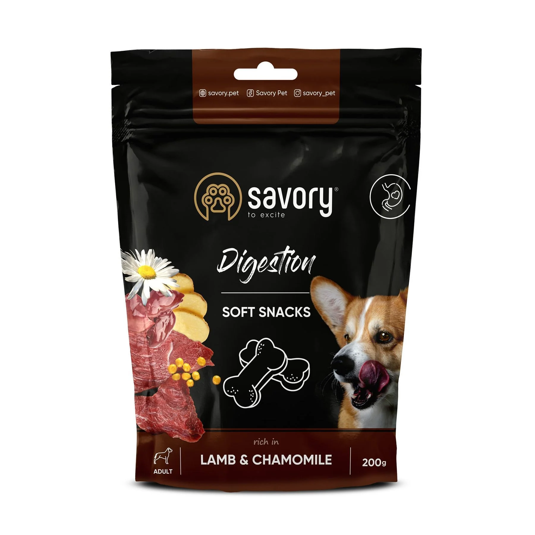 Ласощі для собак Savory Digestion Soft Snacks 200 г - ягня та ромашка Ласощі для собак Savory Digestion Soft Snacks 200 г - ягня та ромашка
