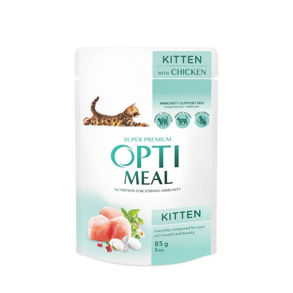 Упаковка вологого корму для кошенят Optimeal Kittens 4 шт х 85 г - курка