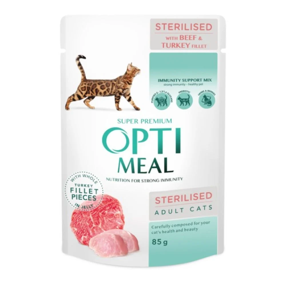 Набір вологого корму для котів Optimeal Multi Taste Sterilised 3+1 шт х 85 г - асорті