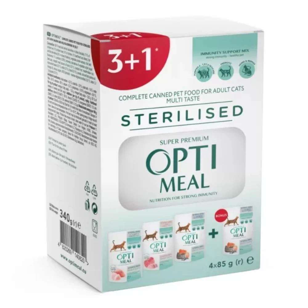 Набір вологого корму для котів Optimeal Multi Taste Sterilised 3+1 шт х 85 г - асорті