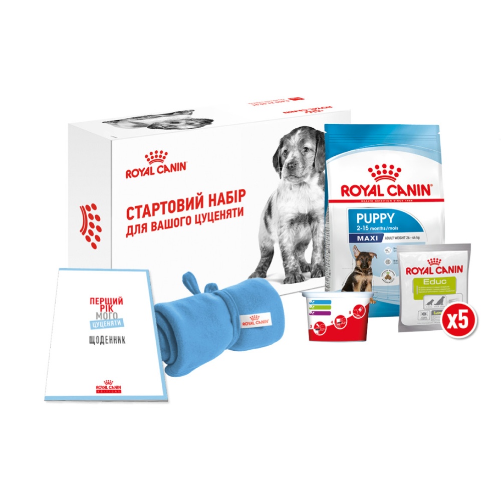 Набір сухого корму і ласощів для цуценят Royal Canin Maxi Puppy 1 кг + Educ 5 шт х 50 г Набір сухого корму і ласощів для цуценят Royal Canin Maxi Puppy 1 кг + Educ 5 шт х 50 г
