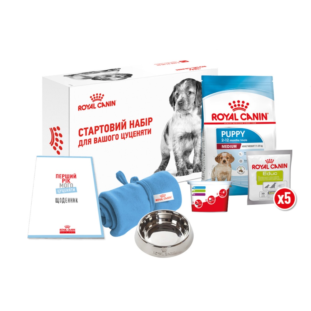Набір сухого корму і ласощів для цуценят Royal Canin Medium Puppy 1 кг + Educ 5 шт х 50 г Набір сухого корму і ласощів для цуценят Royal Canin Medium Puppy 1 кг + Educ 5 шт х 50 г