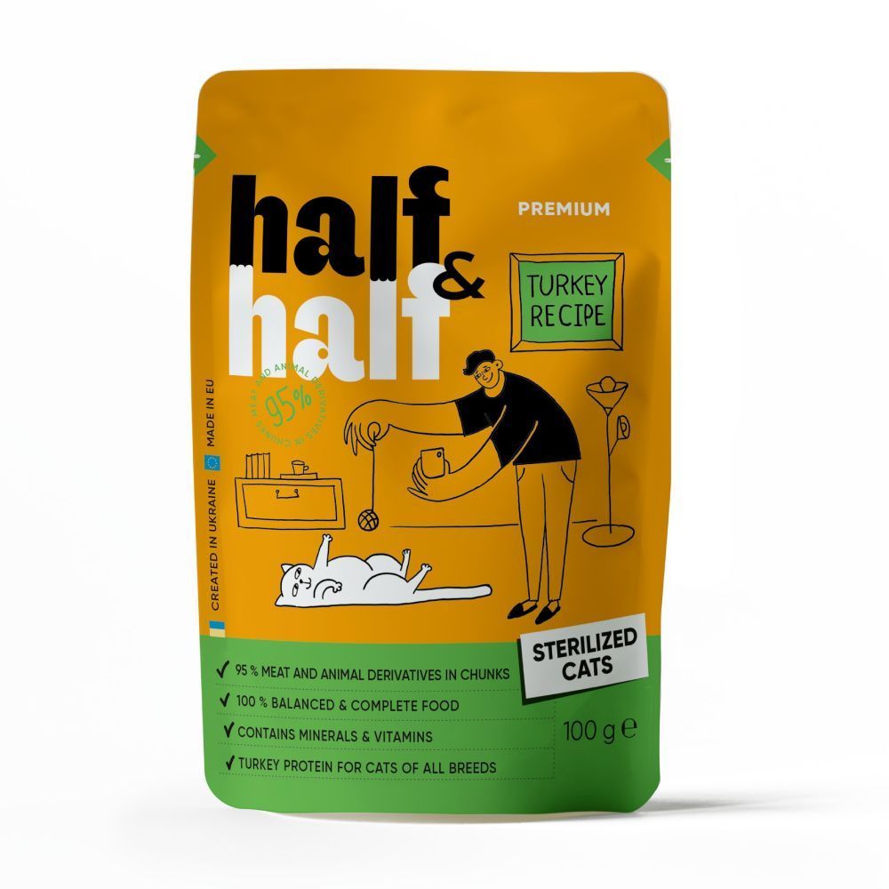 Набір кормів та ласощів для котів Half&Half Турботливий 760 г - асорті