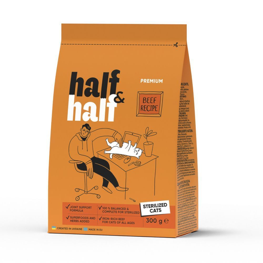 Набір кормів та ласощів для котів Half&Half Турботливий 760 г - асорті