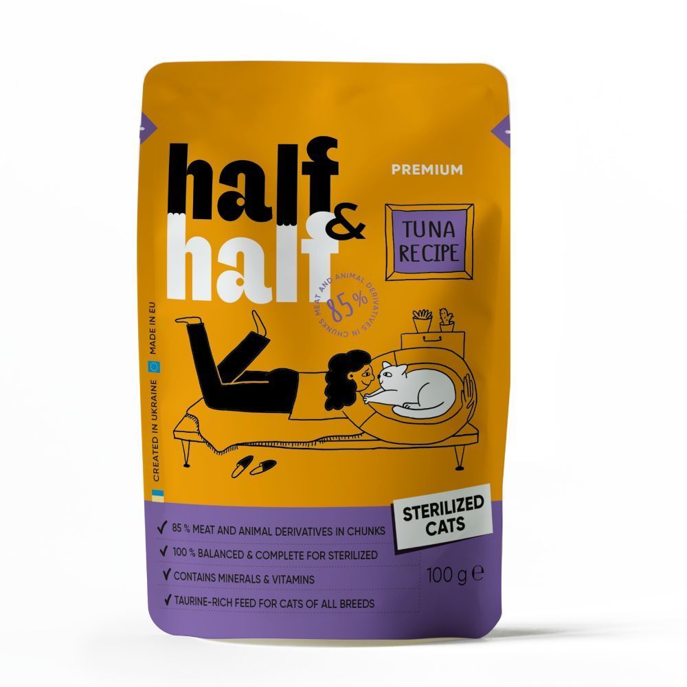 Набір кормів та ласощів для котів Half&Half Турботливий 760 г - асорті