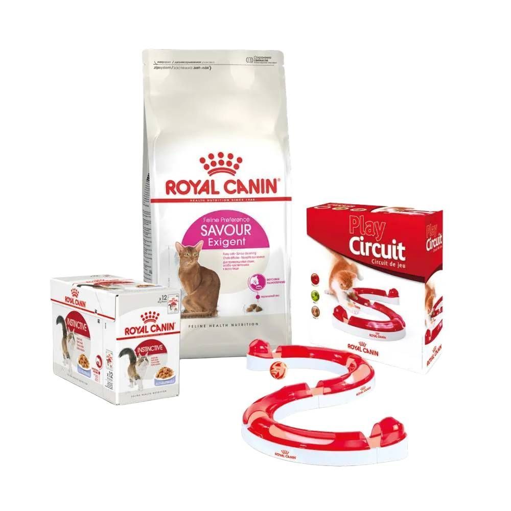 Набор сухого и влажного корма для кошек Royal Canin Exigent Savour 2 кг + 12 х 85 г + игрушка Play Circuit Набор сухого и влажного корма для кошек Royal Canin Exigent Savour 2 кг + 12 х 85 г + игрушка Play Circuit