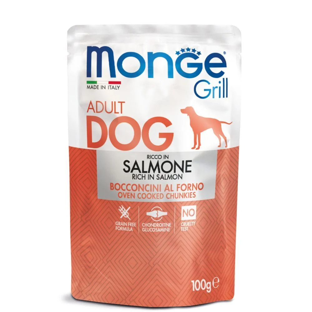 Набір вологого корму для собак Monge Grill Mix Adult 12 шт х 100 г - лосось, свинина, ягня та овочі Набір вологого корму для собак Monge Grill Mix Adult 12 шт х 100 г - лосось, свинина, ягня та овочі