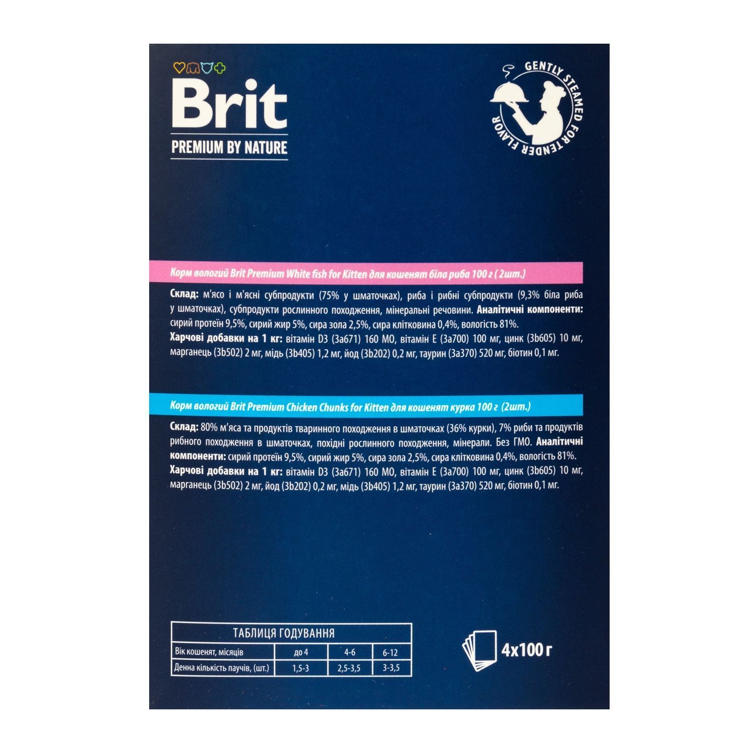 Набір вологого корму для кошенят Brit Premium Kitten 3+1 шт х 100 г - курка та риба