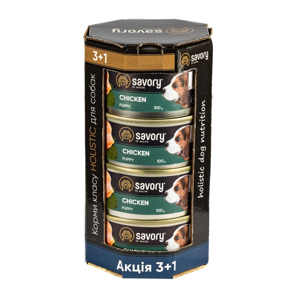 Набір вологого корму для собак Savory All Breeds Puppy 4 шт / 100 г - курка Набір вологого корму для собак Savory All Breeds Puppy 4 шт / 100 г - курка