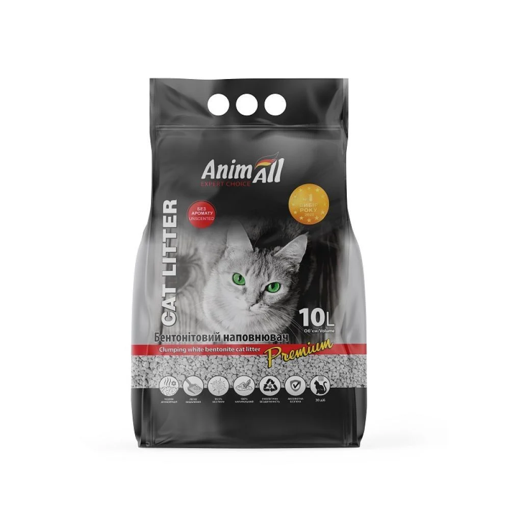 Наповнювач бентонітовий для котячого туалету AnimAll Premium 10 л - без аромату
