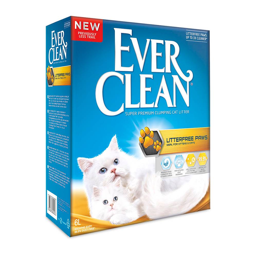 Бентонитовый наполнитель для кошачьего туалета Ever Clean Litterfree Paws Clumping 4,8 кг / 6 л - без запаха