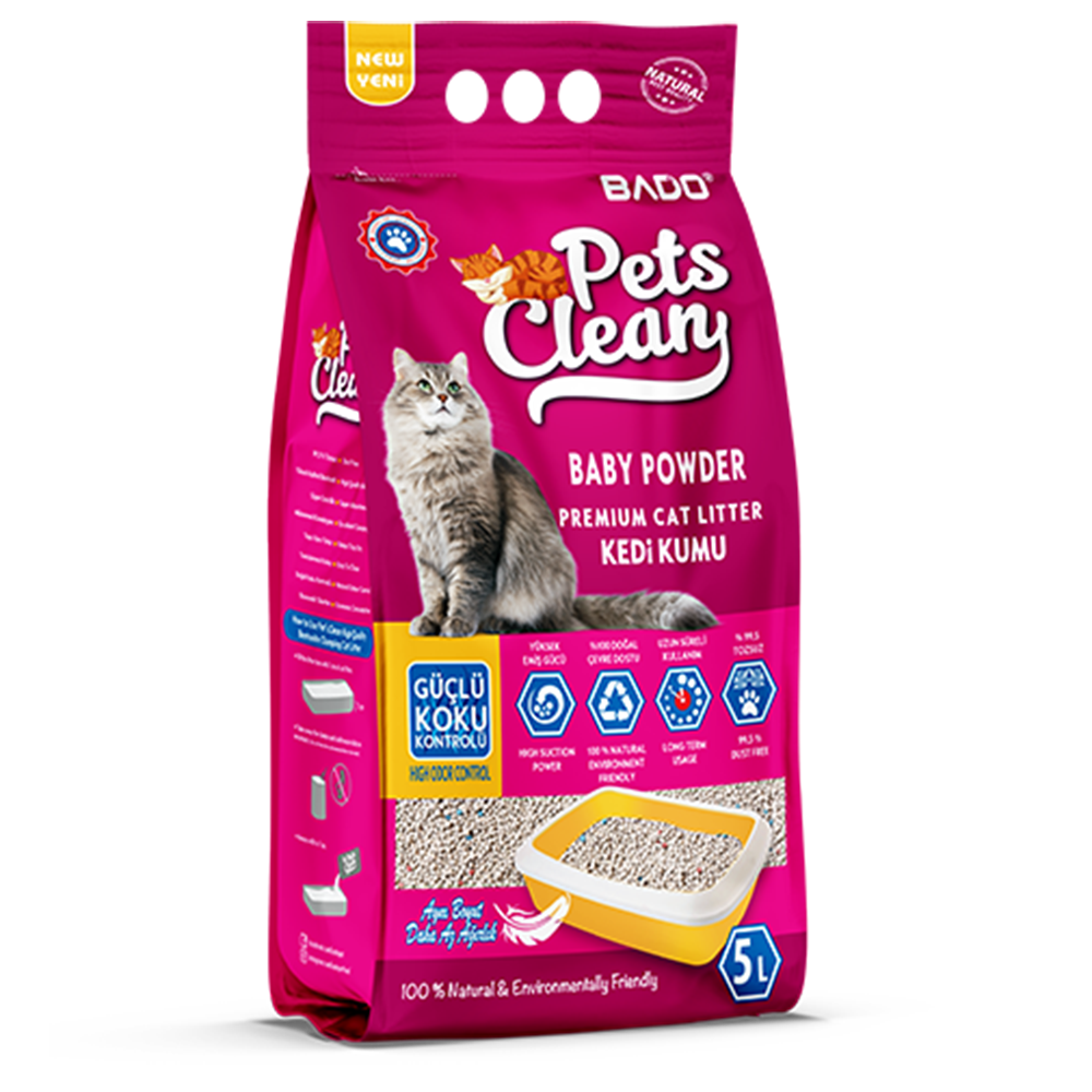 Бентонитовый наполнитель для кошачьего туалета Pets Clean Baby Powder 4 кг / 5 л - детская присыпка