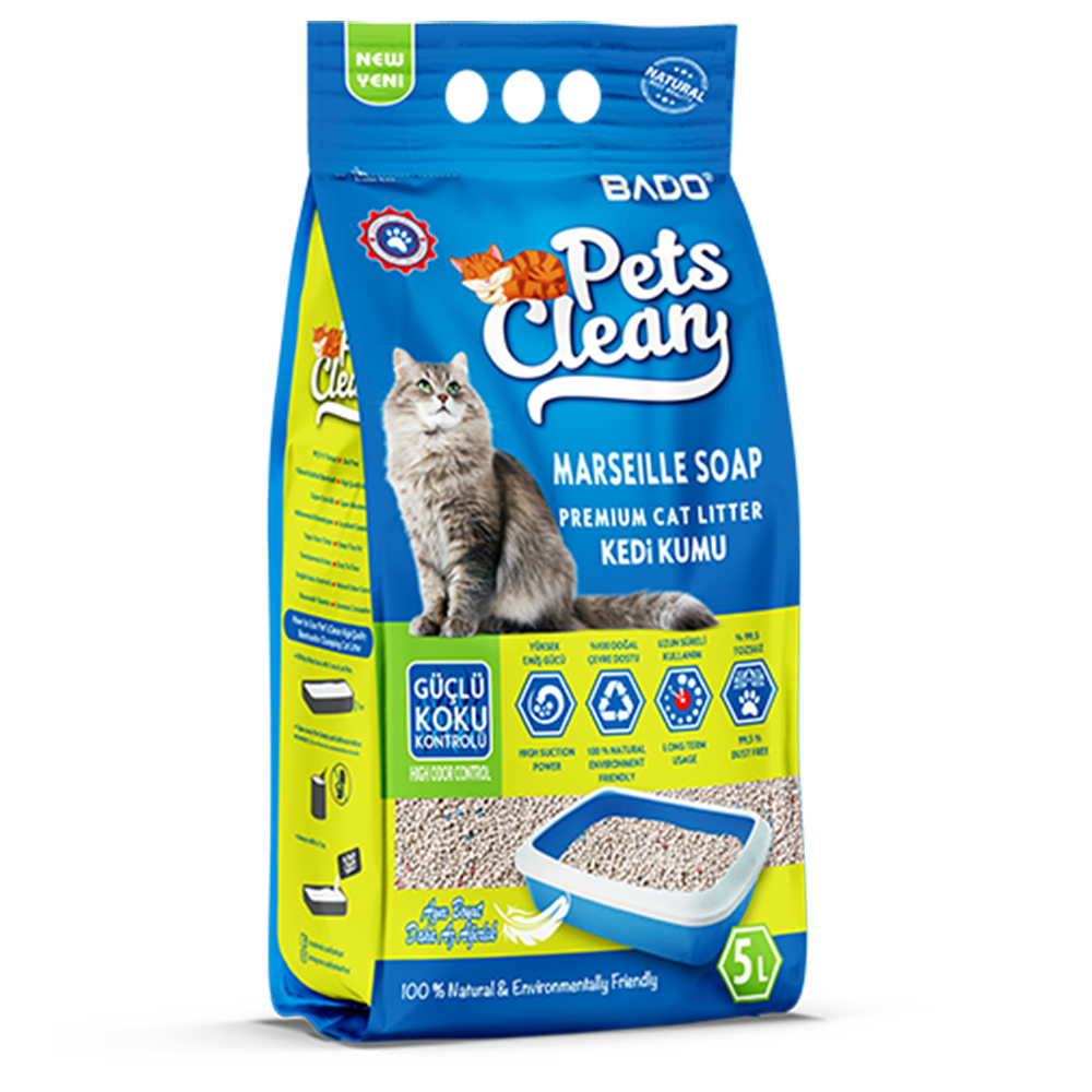 Бентонитовый наполнитель для кошачьего туалета Pets Clean Marseille soap 4 кг / 5 л - марсельское мыло