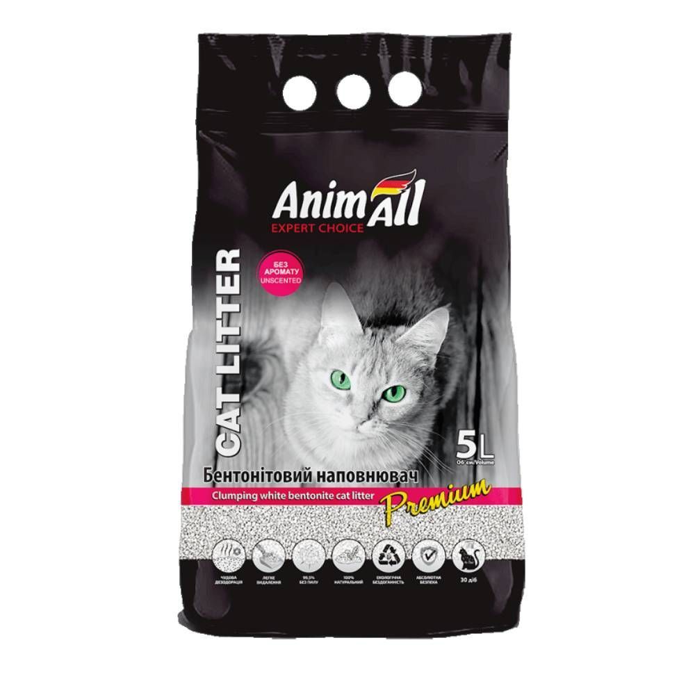 Наповнювач бентонітовий для котячого туалету AnimAll Premium 5 л - без аромату