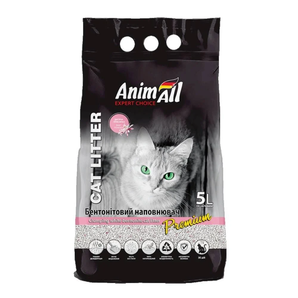 Наповнювач бентонітовий для котячого туалету AnimAll Premium 5 л - дитяча присипка