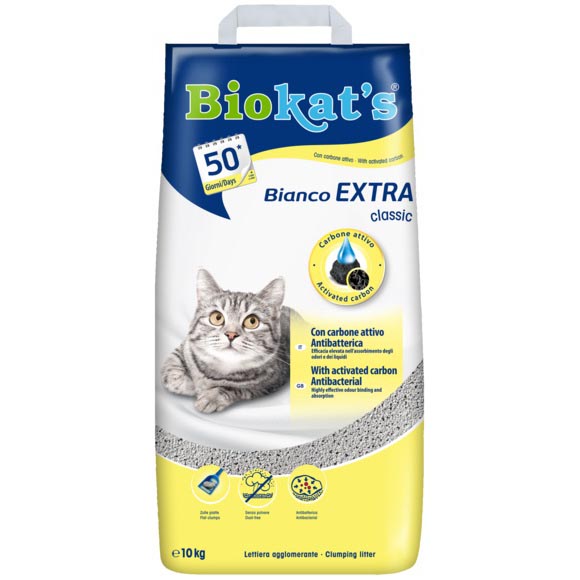 Бентонитовый наполнитель для кошачьего туалета Biokats BIANCO EXTRA с углем 10 кг / 11,1 л