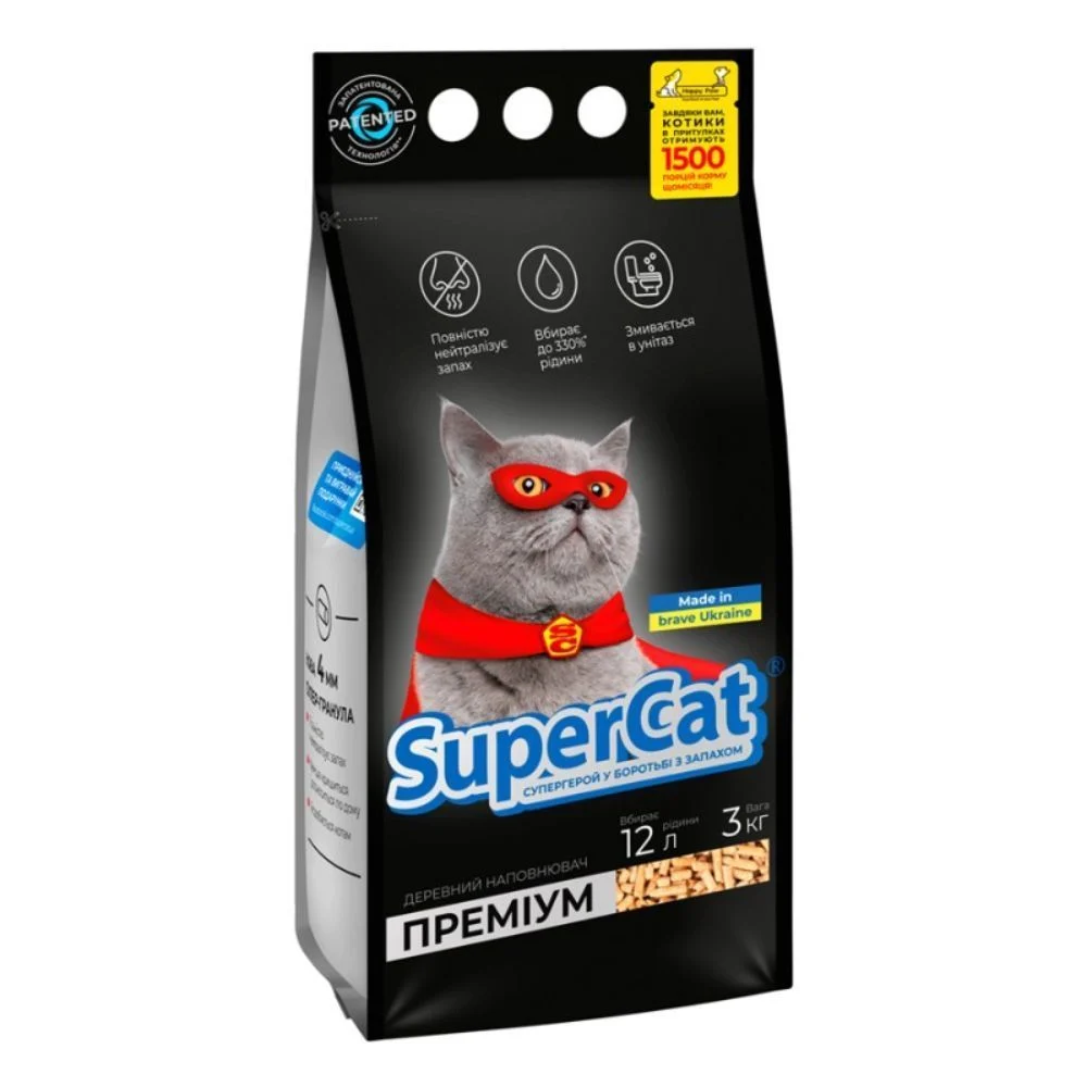 SuperCat Преміум наповнювач деревний 3 кг - без аромату SuperCat Преміум наповнювач деревний 3 кг - без аромату