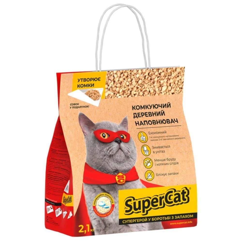 SuperCat Комкуючий наповнювач деревний 2,1 кг - без аромату SuperCat Комкуючий наповнювач деревний 2,1 кг - без аромату