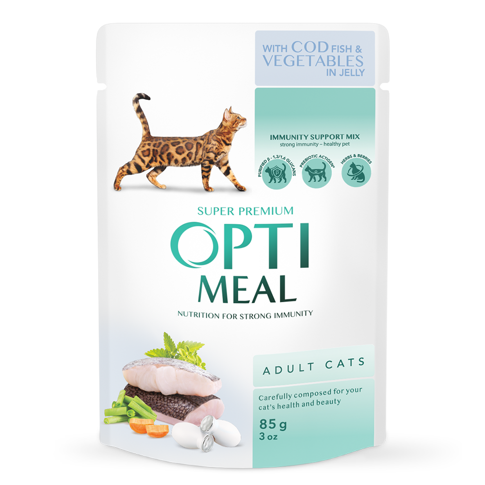 Optimeal Immunity Support Mix Adult набор 3+1 влажный корм для кошек 4*85 г - треска и овощи