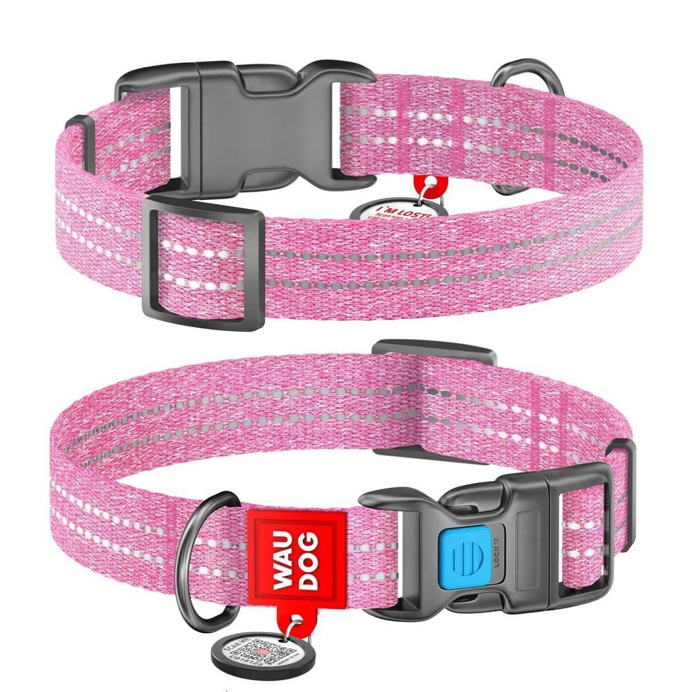 Нашийник світловідбивний Collar WAUDOG Re-cotton з QR-паспортом 24-40 см / 20 мм (рожевий) Нашийник світловідбивний Collar WAUDOG Re-cotton з QR-паспортом 24-40 см / 20 мм (рожевий)